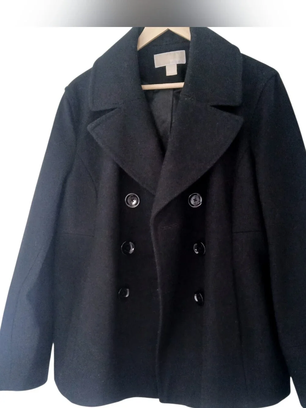 Women's MICHAEL Michael Kors Black Double-Breasted Peacoat Wool Blend XL